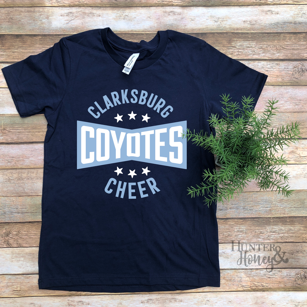 Clarksburg Coyotes Cheer Pacifica Baby Blue T-Shirt – Hunter & Honey