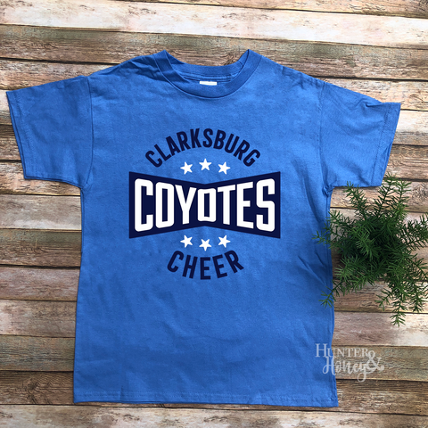 Clarksburg Cheer Burst Youth T-Shirt in Carolina Blue