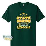 Green t-shirt with white and gold text celebrating the Fall 2025 Maryland cheerleading state champions on a white background.