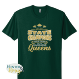 Green t-shirt with white and gold text celebrating the Fall 2025 Maryland cheerleading state champions on a white background.