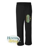 Black unisex sweatpants with a 3-color glitter logo on the leg for the 2025 Maryland State Cheerleading Champions on a white background, featuring the brand 'Hunter & Honey'