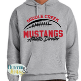 Gray hoodie with a two-color 'Middle Creek Mustangs Athletic Director' graphic.