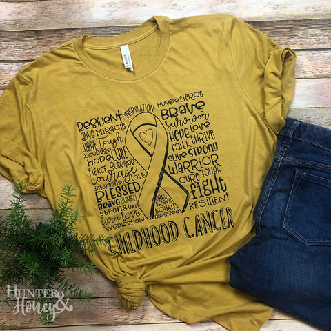 Hunter & Honey Childhood Cancer Awareness T-shirt in Mustard