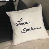 White Velvet Custom Pillow Cover with loved one's message in black flock HTV.
