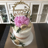 Happy 5th birthday gold glitter round vine cake topper